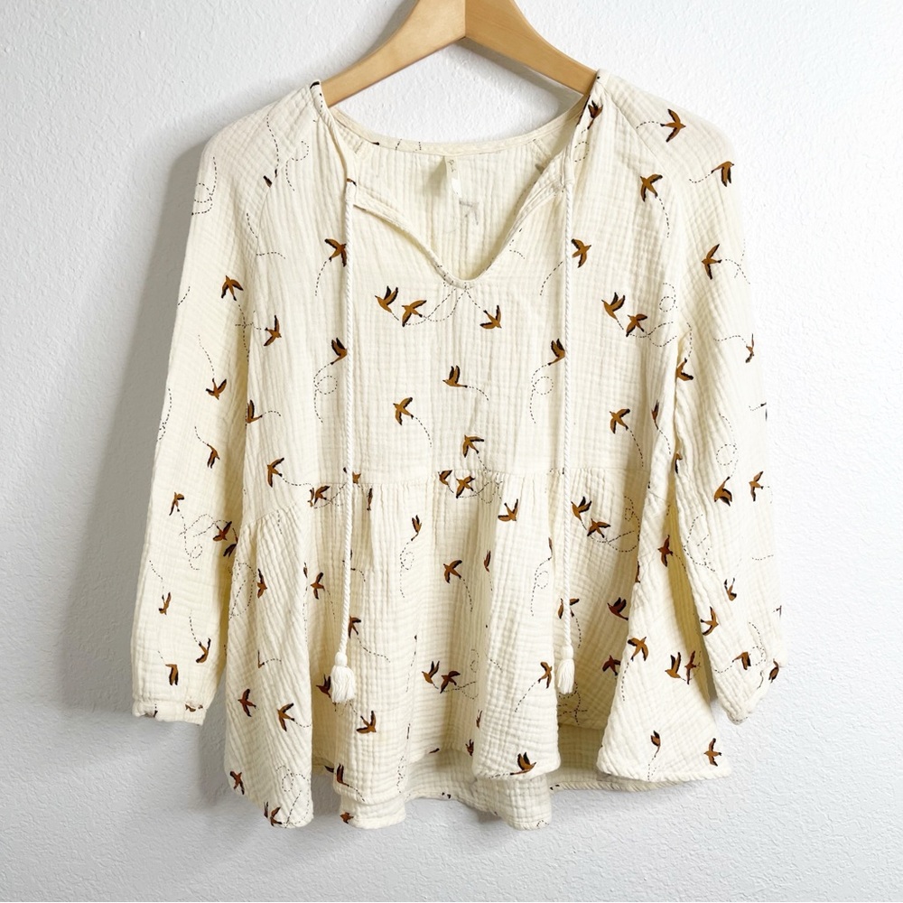 Rylee & Cru Blouse Neutral Sparrow 100% Cotton‎ Top Size Small